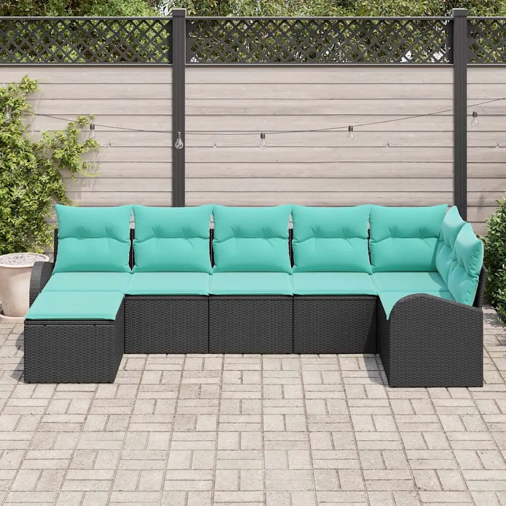 Set di divani con cuscino 7 pcs Nero e Turchese polyrattan 3354805