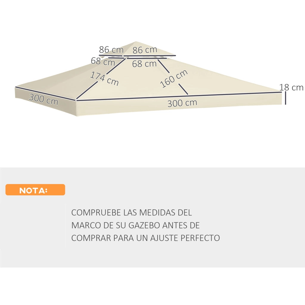 Tenda per Gazebo ¨C Zephmum ¨C 3x3 m, crema, doppio strato, 8 fori di drenaggio