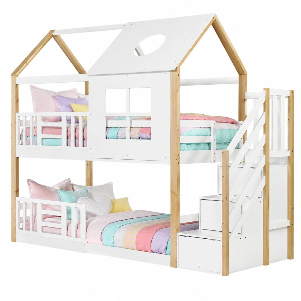Letto a castello per bambini con scala contenitore 90x200 cm
