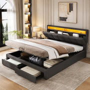 LETTO imbottito 160x200 cm grigio scuro in tessuto effetto lino con LED