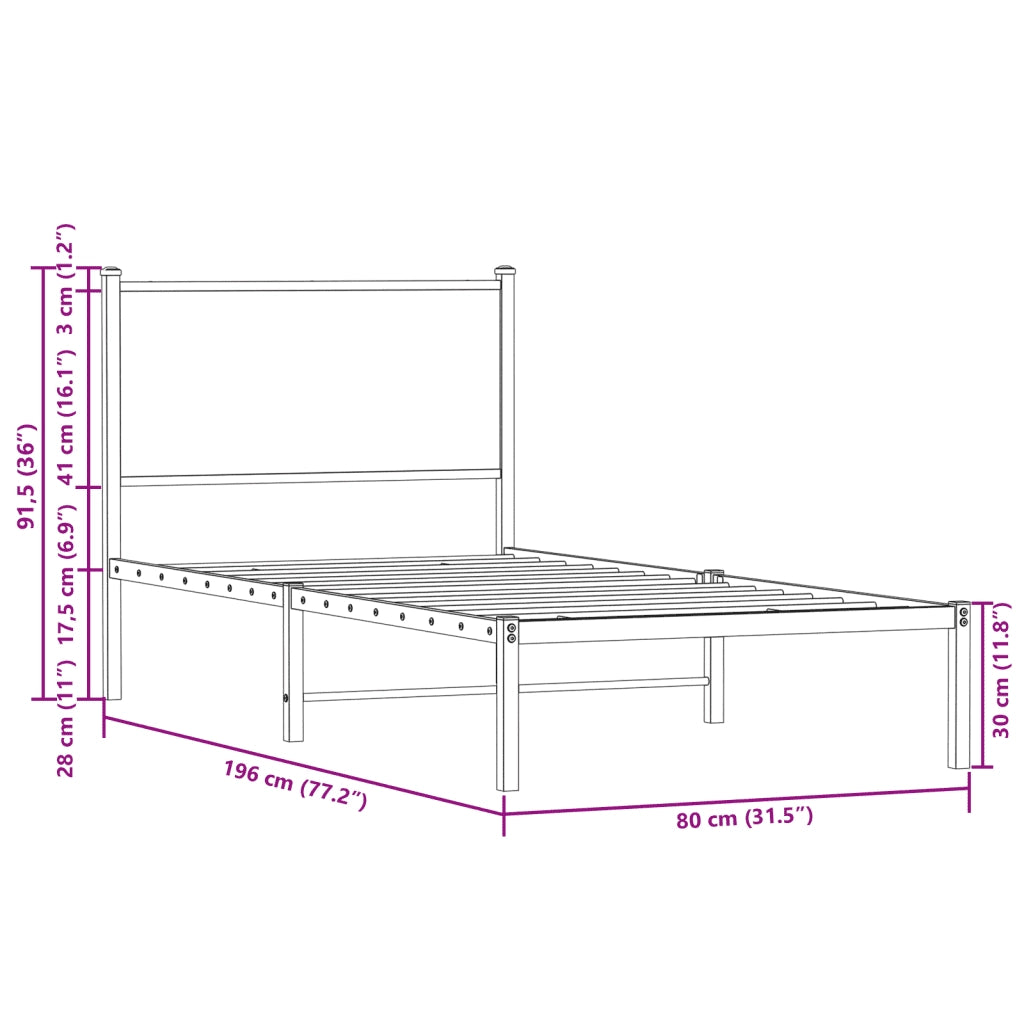Giroletto senza Materasso in Metallo Rovere Fumo 75x190 cm 4007657