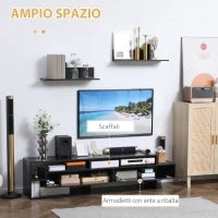 Mobile Porta TV Moderno con 2 Mensole in Legno, Vani Aperti e Armadietti, Nero