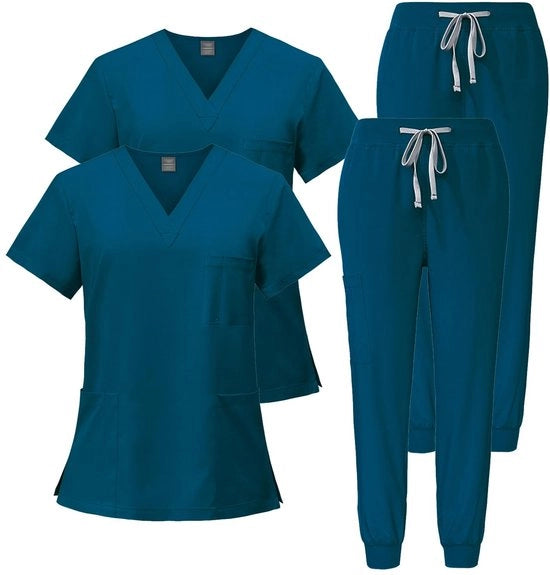 Kit di pulizia per uniformi mediche 2 pezzi - Camicia con collo V corta - Maglia con rapidissima assorbimento/sudore - Pantaloni con trama elastica - Adatto per farmacia/ospedale