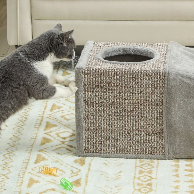 Tunnel per gatti con due cucce, design pieghevole in sisal, 98 x 30 x 30 cm