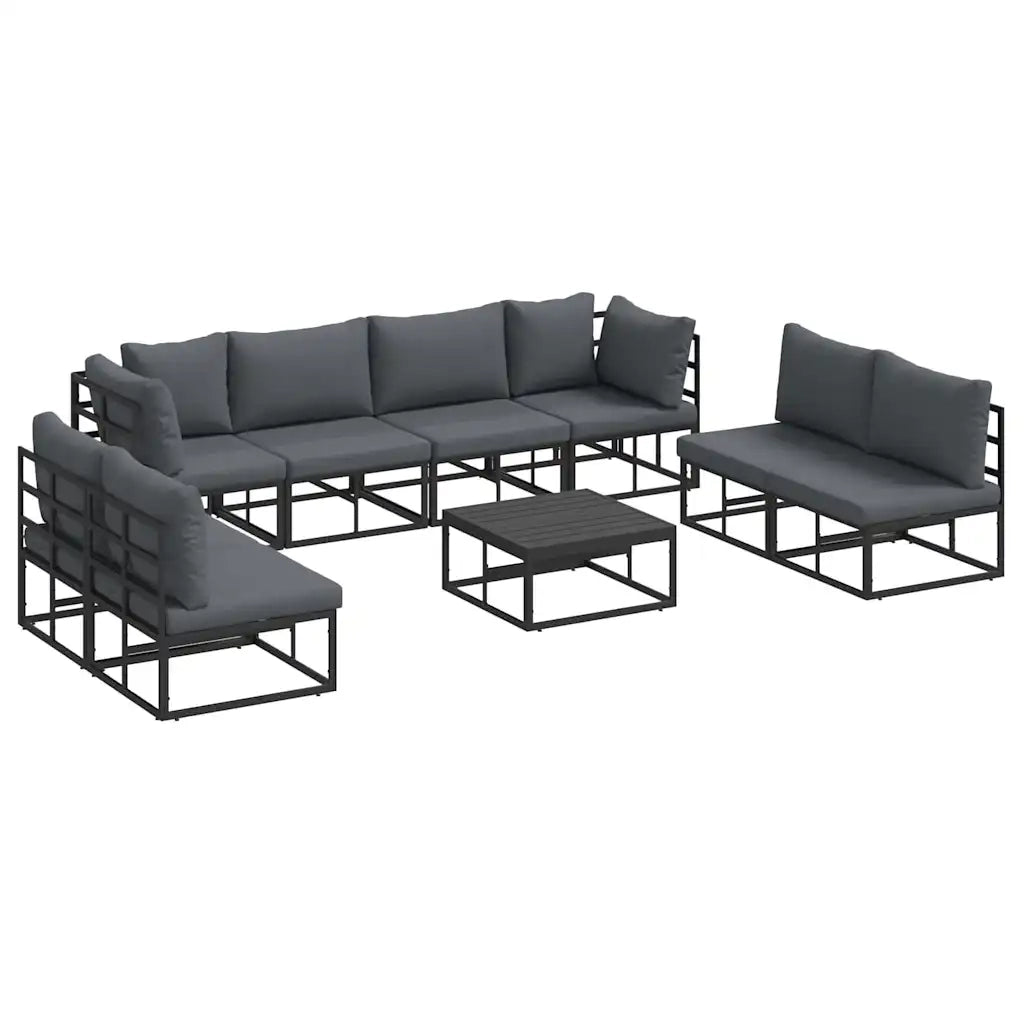 Set Divano da Giardino con cuscino 9 pcs Nero Alluminio 3378853