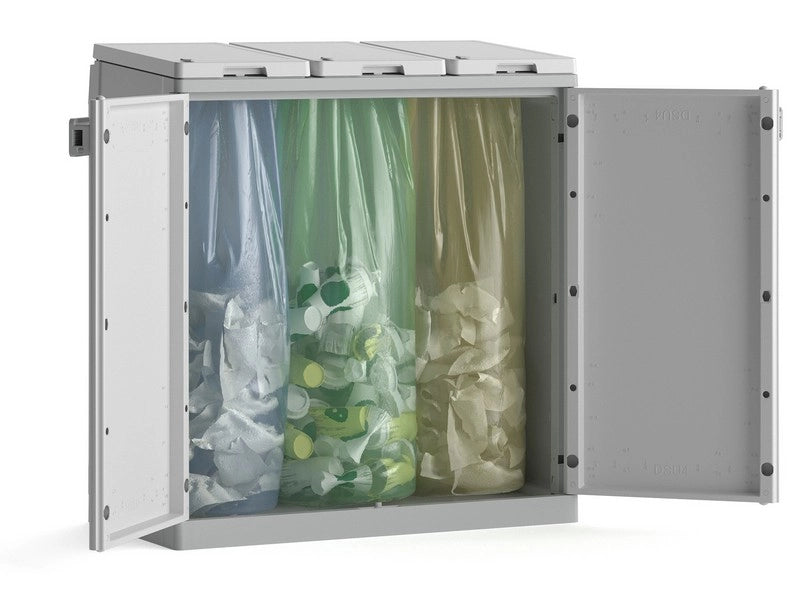 Keter PATTUMIERA RECYCLO BASIC CON 3 ANTE Lt. 330 (110+110+110) cm.87x47x96 h col. Grigio/Bianco