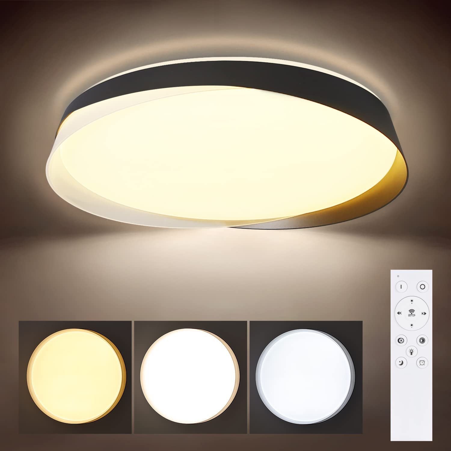 ZMH Lampada da soffitto plafoniera LED moderna nera 36W dimmerabile telecomando