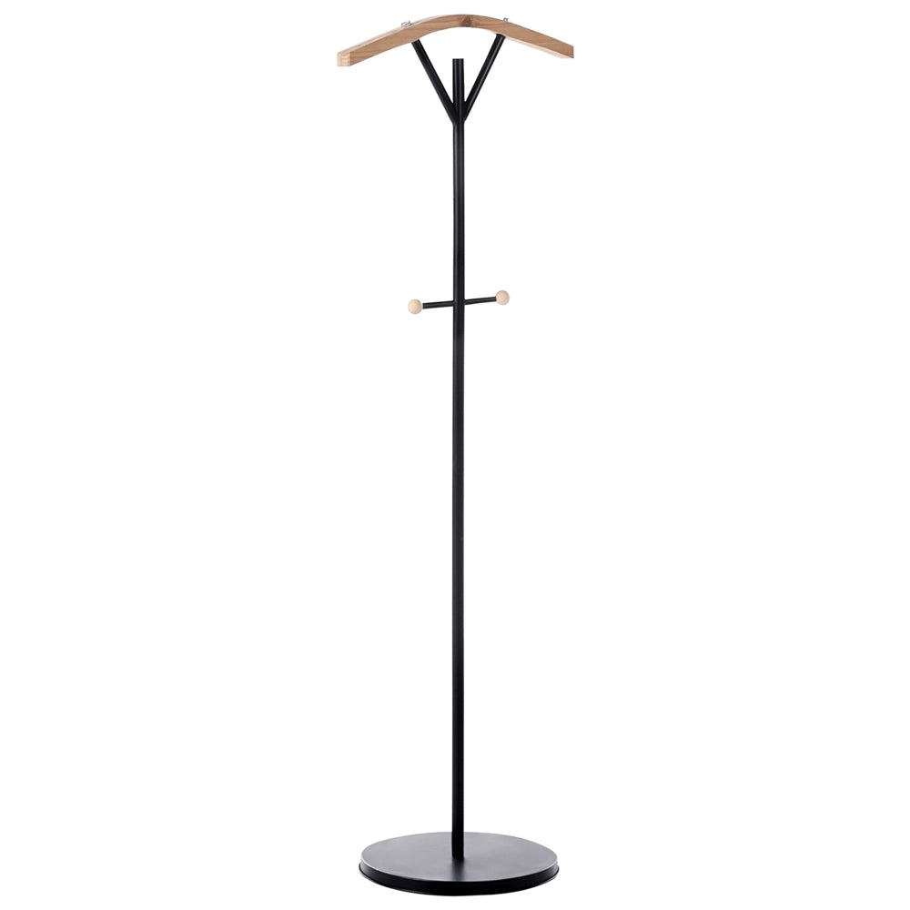 Appendiabiti in acciaio nero 130 cm da terra con dettagli in legno 3 ganci Moderno per ingresso