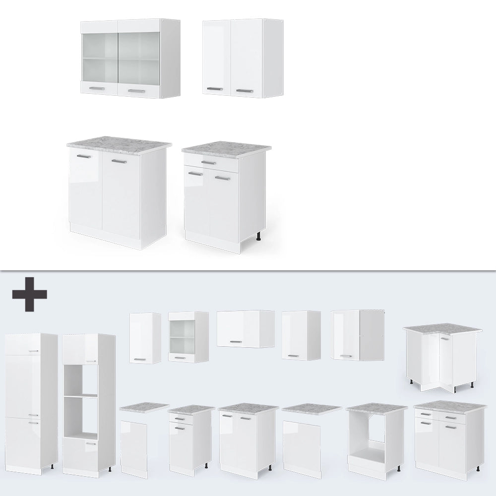 Vicco Cucina monoblocco Bianco 140 cm , PL Marmo