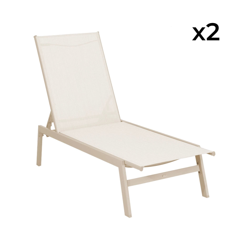 Set 2 lettini prendisole in acciaio multiposizione, beige