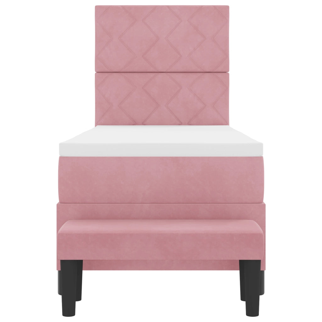 Letto con Rete A Molla con Materasso & Panchina Rosa 80x200 cm Velluto