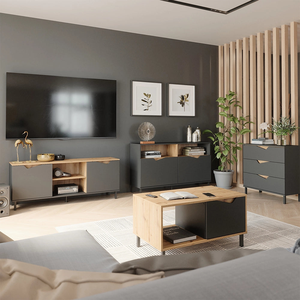 Vicco Tavolino da salotto Antracite/Artisan 90 x 50 cm con 1 porta