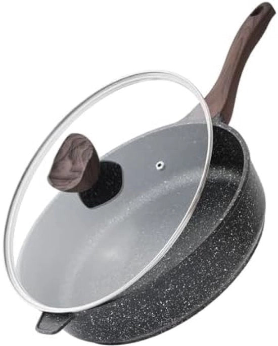 Pannello di cottura 30 cm con coperchio - Distribuzione uniforme del calore e rivestimento antitrasferimento di grasso