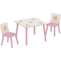 Set Arredo Cameretta con Tavolo e 2 Sedie per Bambini da 3-8 Anni con Fantasia a Stelle, Rosa