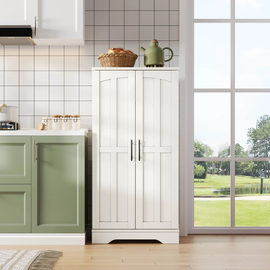 Credenza alta moderna 120x60x40 cm in MDF con luce LED sensore, ripiani regolabili e chiusura a clip, bianco