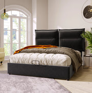 Letto matrimoniale 140x200 cm con contenitore e testiera regolabile; velluto nero