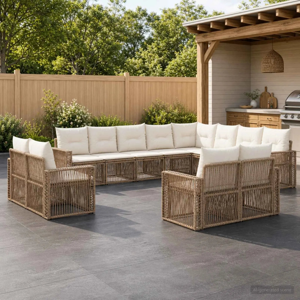 Set Divano da Giardino 12 pz Beige e Bianco Crema polyrattan 3435300