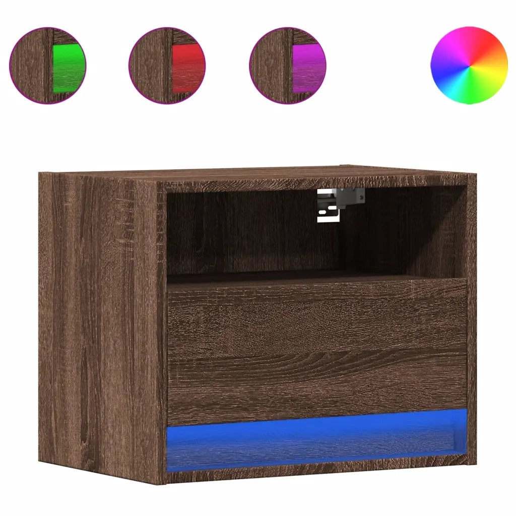 vidaXL Comodino a Parete con luci LED Rovere Marrone