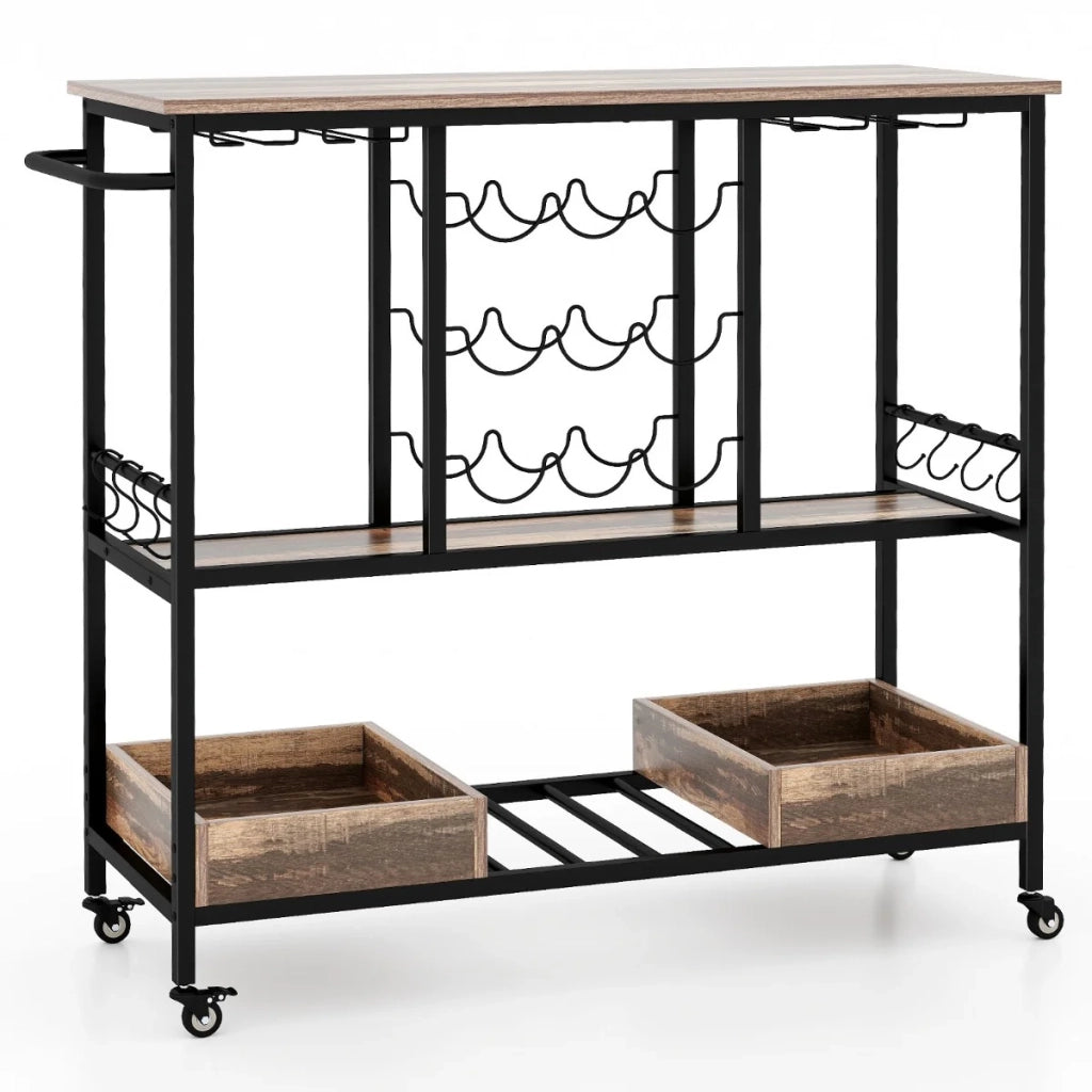 Carrello bar a 3 ripiani 108 x 40 x 91 cm con ampio spazio di archiviazione e facile spostamento realizzato in legno ingegnerizzato grigio 20_0011322