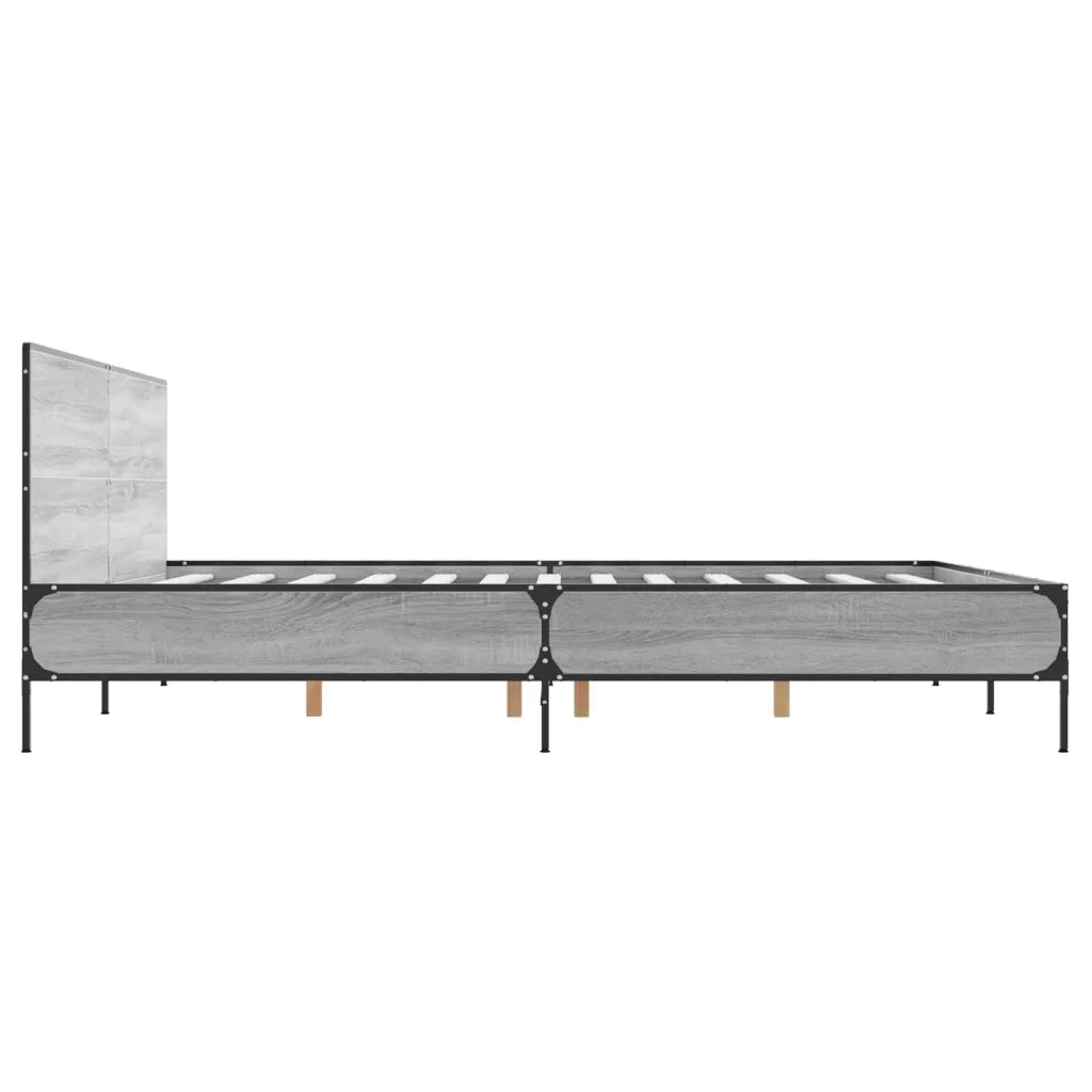 Letto matrimoniale | Letto per adulti | Giroletto Grigio Sonoma 200x200 cm in Legno Multistrato Metallo