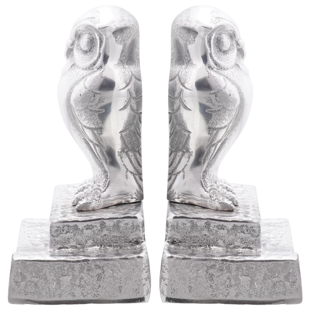 Fermalibri 2 pz Argento 12x9x19 cm Alluminio Gufo
