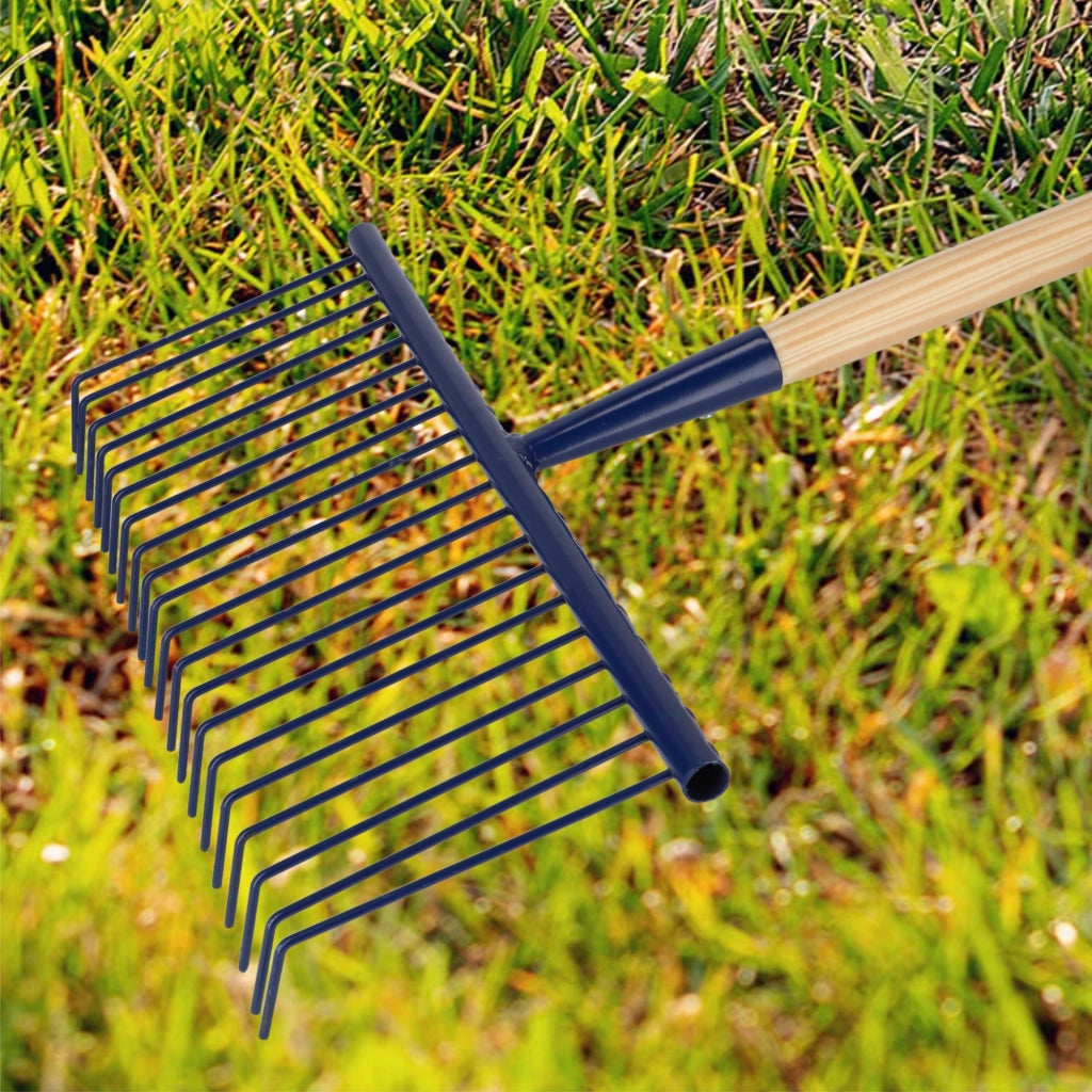 Rastrello per foglie KADAX con manico in legno, 170 cm, universale.