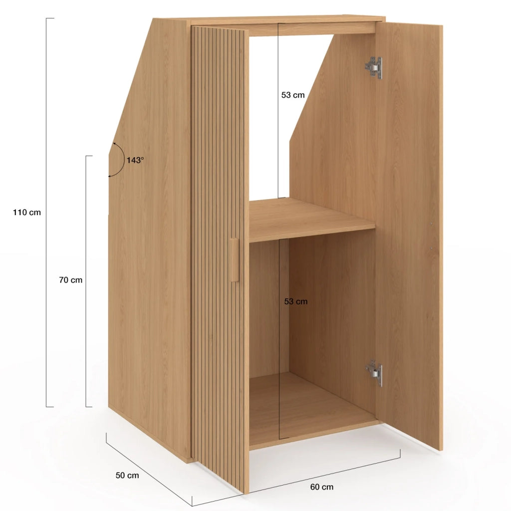 IDMarket - JULIETTE Armadio a 2 ante inclinate 60 x 50 x 70/110 cm con doghe in legno color rovere