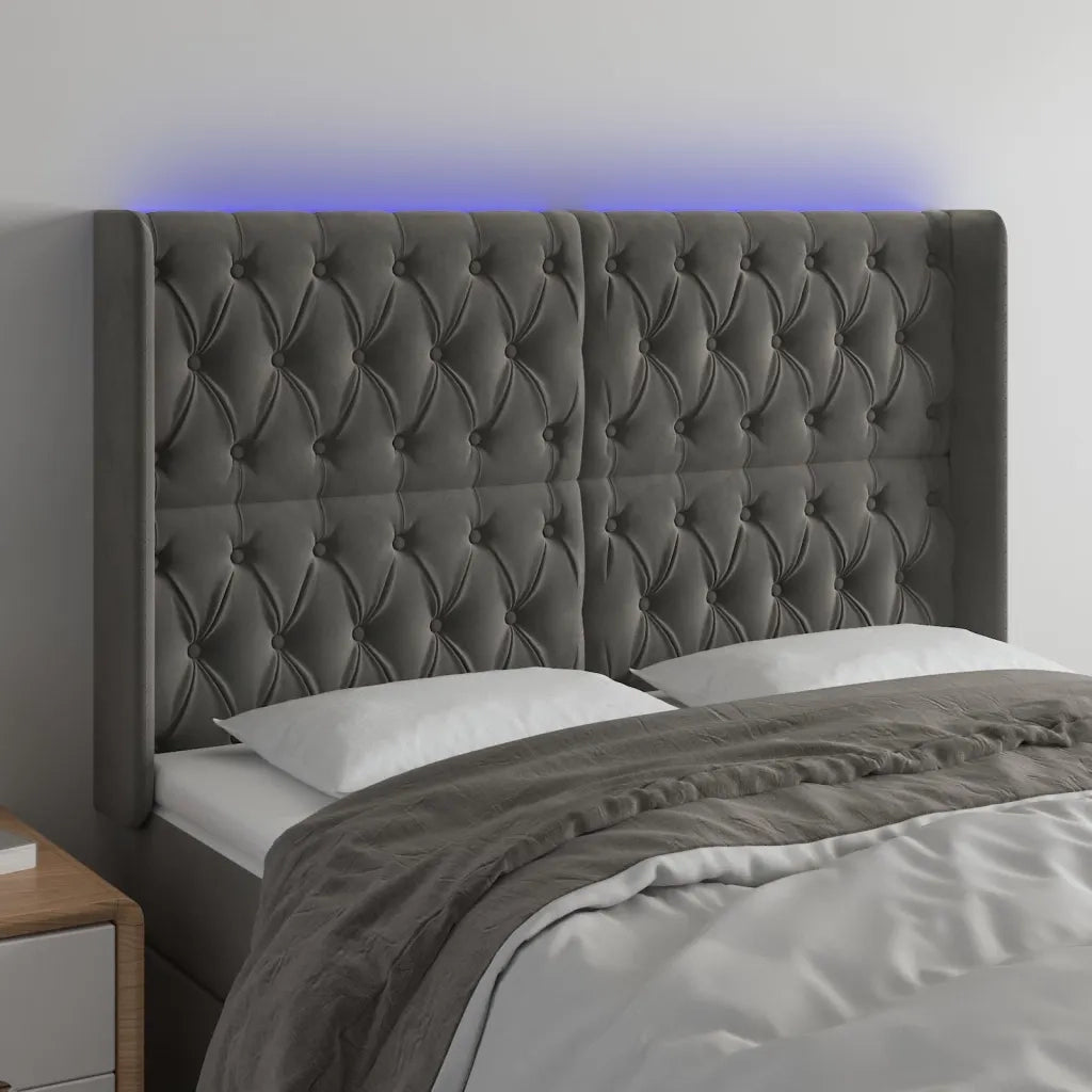 Testiera a LED-Testata con LED Grigio Scuro 163x16x118/128cm in Velluto 714753