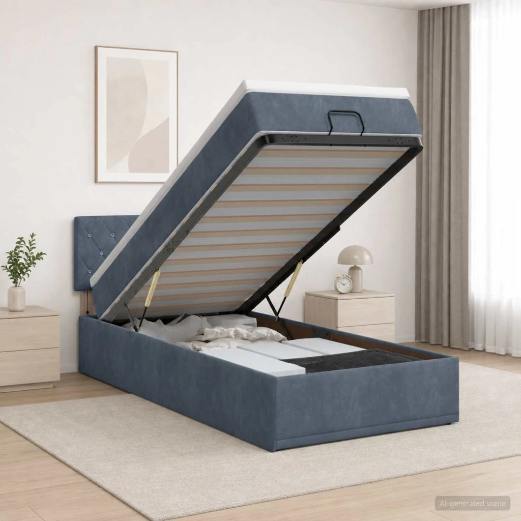 Letto Ottomano con Materasso e LED Grigio Scuro 100 x 200 cm 3458212