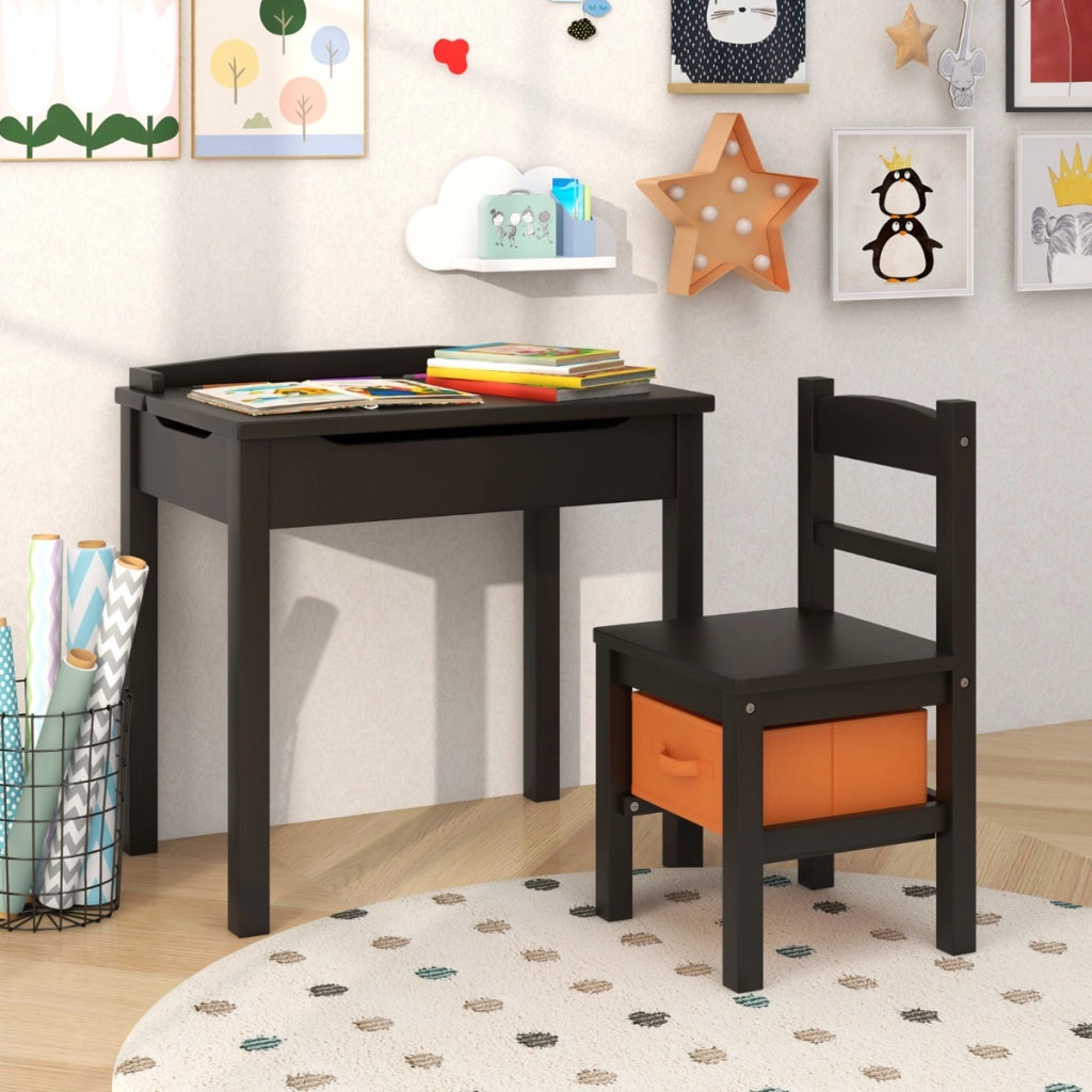Set tavolo e sedia per bambini in legno massello, Scrivania ribaltabile con sedia per stanza giochi asilo Caff¨¨-Tavoli e sedie