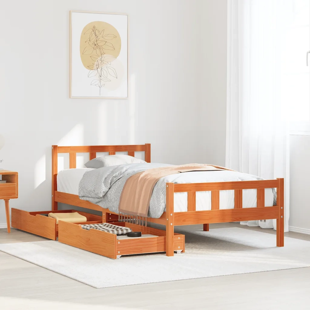 Letto senza Materasso-Struttura Letto Marrone Cera 75x190 cm in Legno di Pino 607678