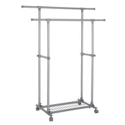 Appendiabiti mobile a doppia barra estensibile da 87 a 150 cm con ruote e ripiano portaoggetti portata 70 kg per cappotti e sciarpe grigio 12_0003488