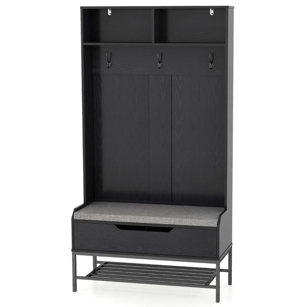 Appendiabiti 4 in 1 con panca e vano contenitore 90 x 38,5 x 170 cm comfort ottimale finitura moderna in legno composito nero 20_0019033