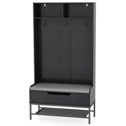 Appendiabiti 4 in 1 con panca e vano contenitore 90 x 38,5 x 170 cm comfort ottimale finitura moderna in legno composito nero 20_0019033