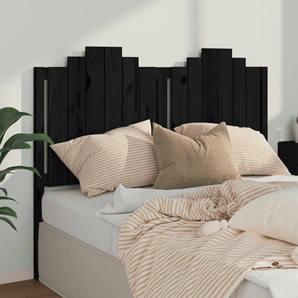 Testiera per Letto-Testata-Testiera Decorativa Nera 146x4x110 cm Legno Massello di Pino