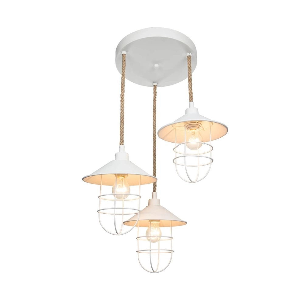 Lampada a sospensione Bulut ASZ0632 3 luci metallo bianco e corda EFFEZ