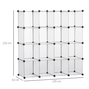 Sistema di scaffali modulare a 16 cubi con struttura in acciaio, bianco, 125x32x125 cm