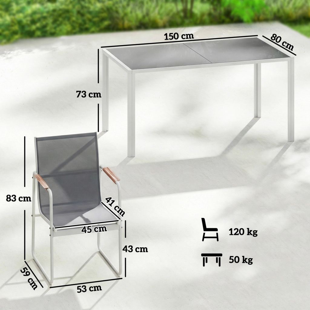 Set Giardino con Tavolo Vetro e 6 Sedie ¨C Zephmum ¨C Bianco Grigio 160x90x75 cm