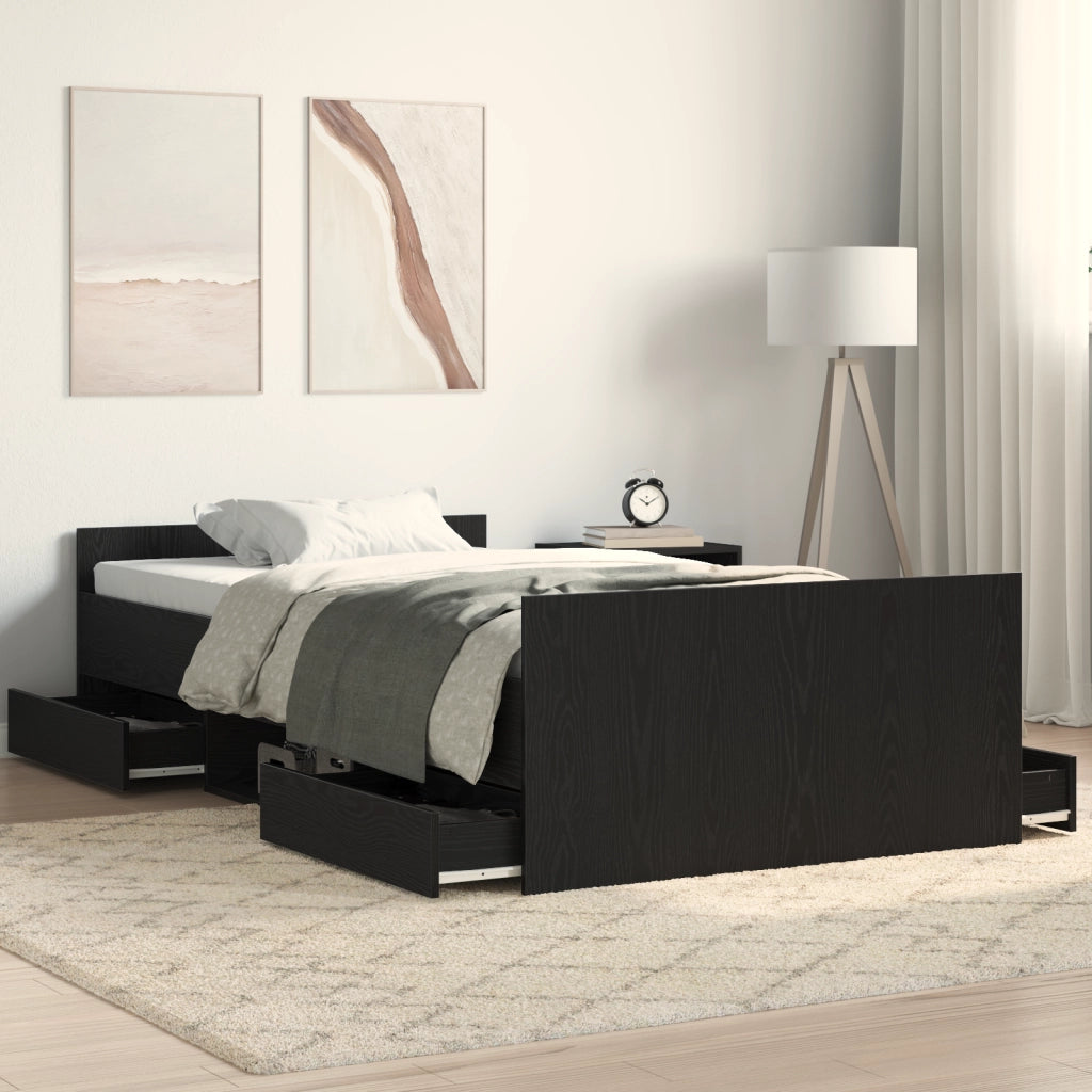 Struttura Letto senza Materasso Nero Rovere 90x190 cm Legno Ingegnerizzato