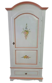 Armadio classico 1 anta shabby legno bianco decori filo rosa 96x56x196 - Mobili 2G