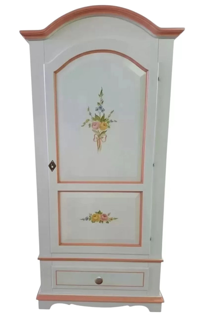 Armadio classico 1 anta shabby legno bianco decori filo rosa 96x56x196 - Mobili 2G