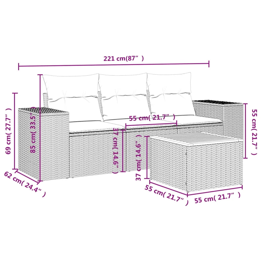 Set Divano da Giardino 4 pz con Cuscini Beige in Polyrattan 3257648