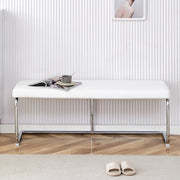 Bout de lit in pelle PU con struttura metallica, facile da pulire e versatile per ingresso e sala da pranzo, bianco 130 cm