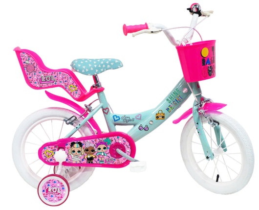 Bicicletta per Bambina 14" 2 Freni  Lol Verde Marine e Rosa