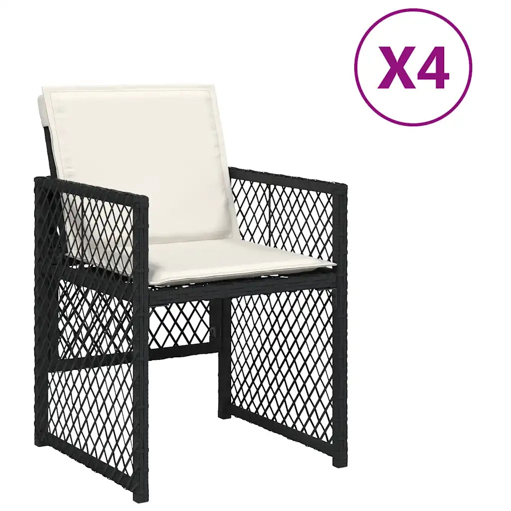 Sedie da Giardino con Cuscini 4 pz | Sedie da Esterno Nere in Polyrattan