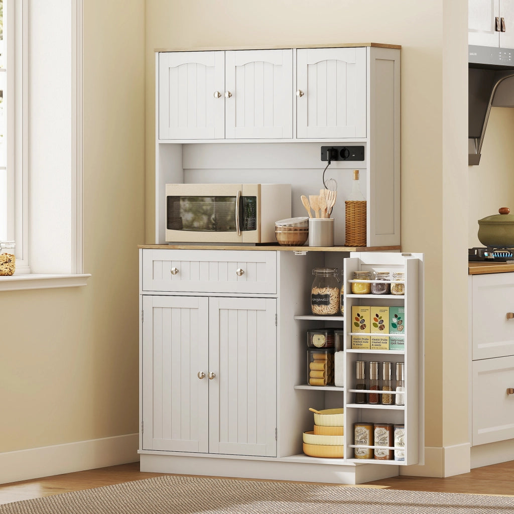 Mobile cucina alto con ricarica ¨C Xylo ¨C 6 ante, piano lavoro, portaspezie, 100x40x173cm, bianco