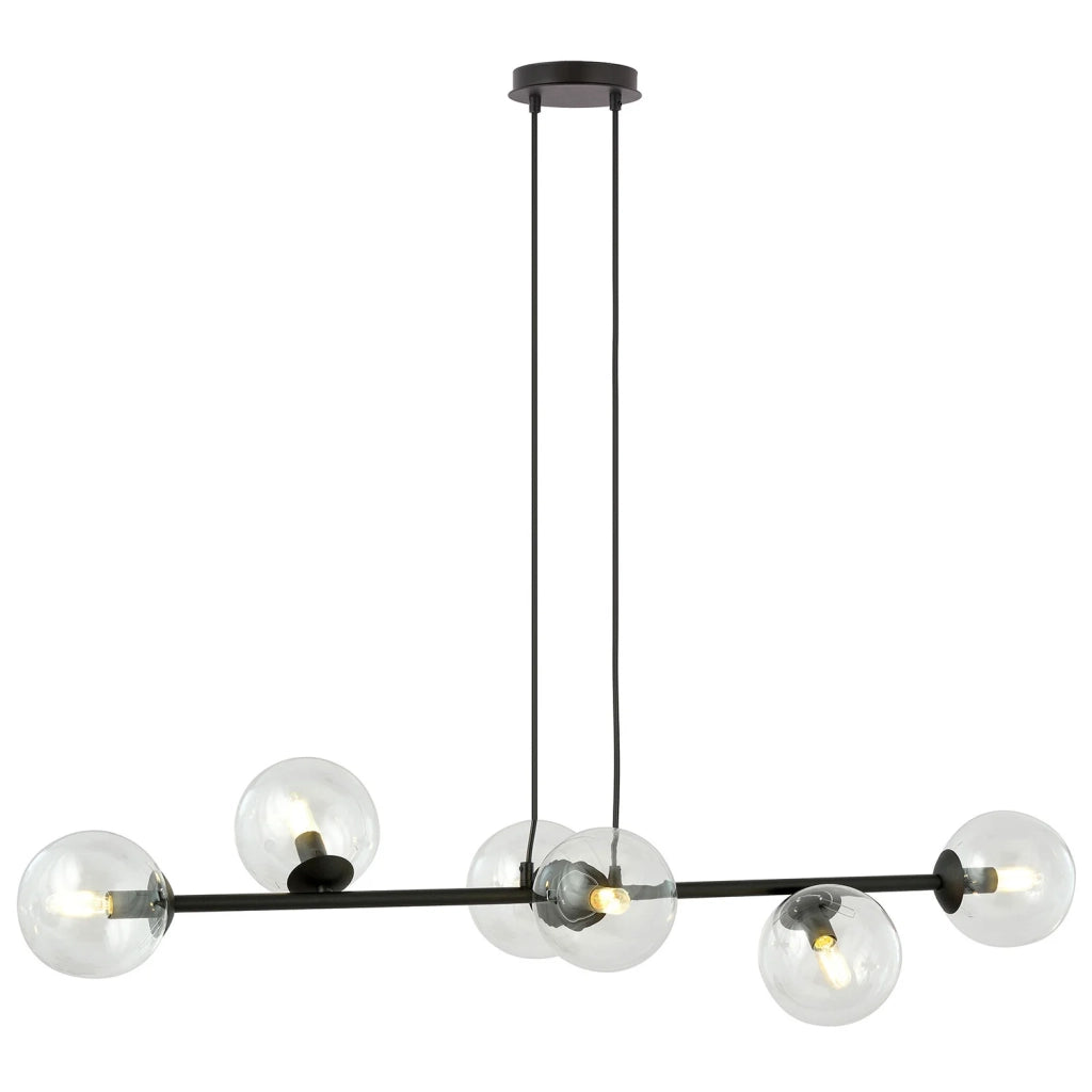 Lampadario Contemporaneo 6 Luci Durga In Acciaio Nero E Sfere Vetro Trasparente