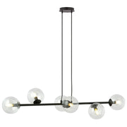 Lampadario Contemporaneo 6 Luci Durga In Acciaio Nero E Sfere Vetro Trasparente