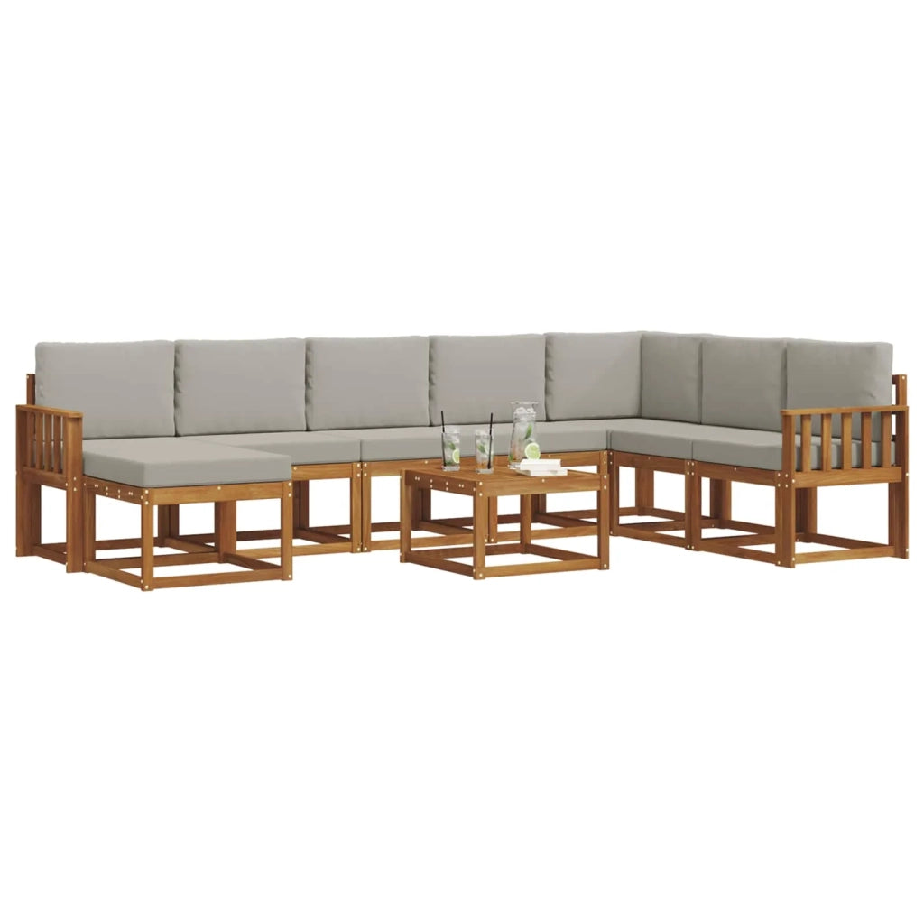 Set di divani da esterno 9 pcs Grigio Naturale e Chiaro