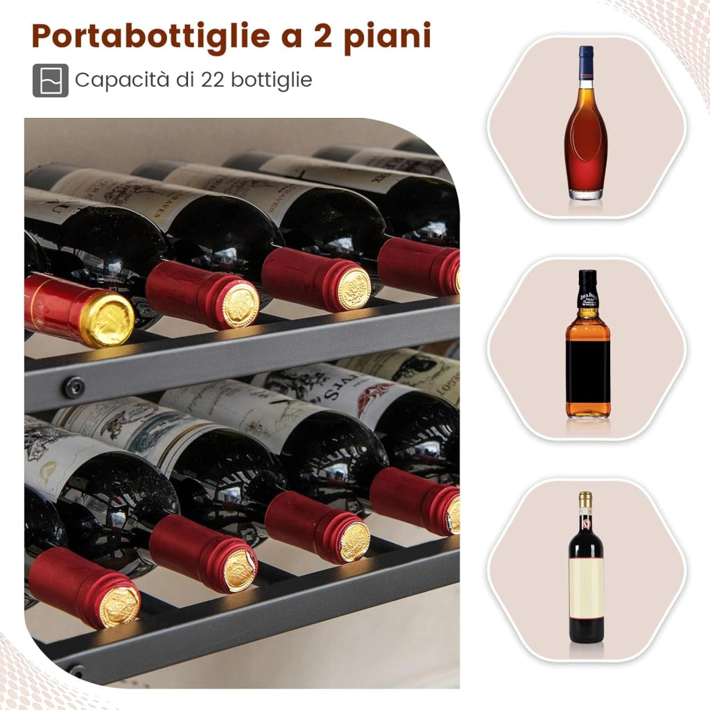 Mobile Portabottiglie a 5 Livelli, Portabottiglie per Vino da Terra con 2 Ripiani Porta Vini, 4 Porta Calici Piano Spazioso e Ripiani Aperti, per Cantine, Sala da pranzo, Cucina